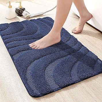 T Decor Microfiber Bathmat | Door Mat for Home and Kitchen Entrance | Anti-Skid, Shaggy and Soft Doormats | Stylish & Durable Machine Washable Bathmats. (18x28, Navy)