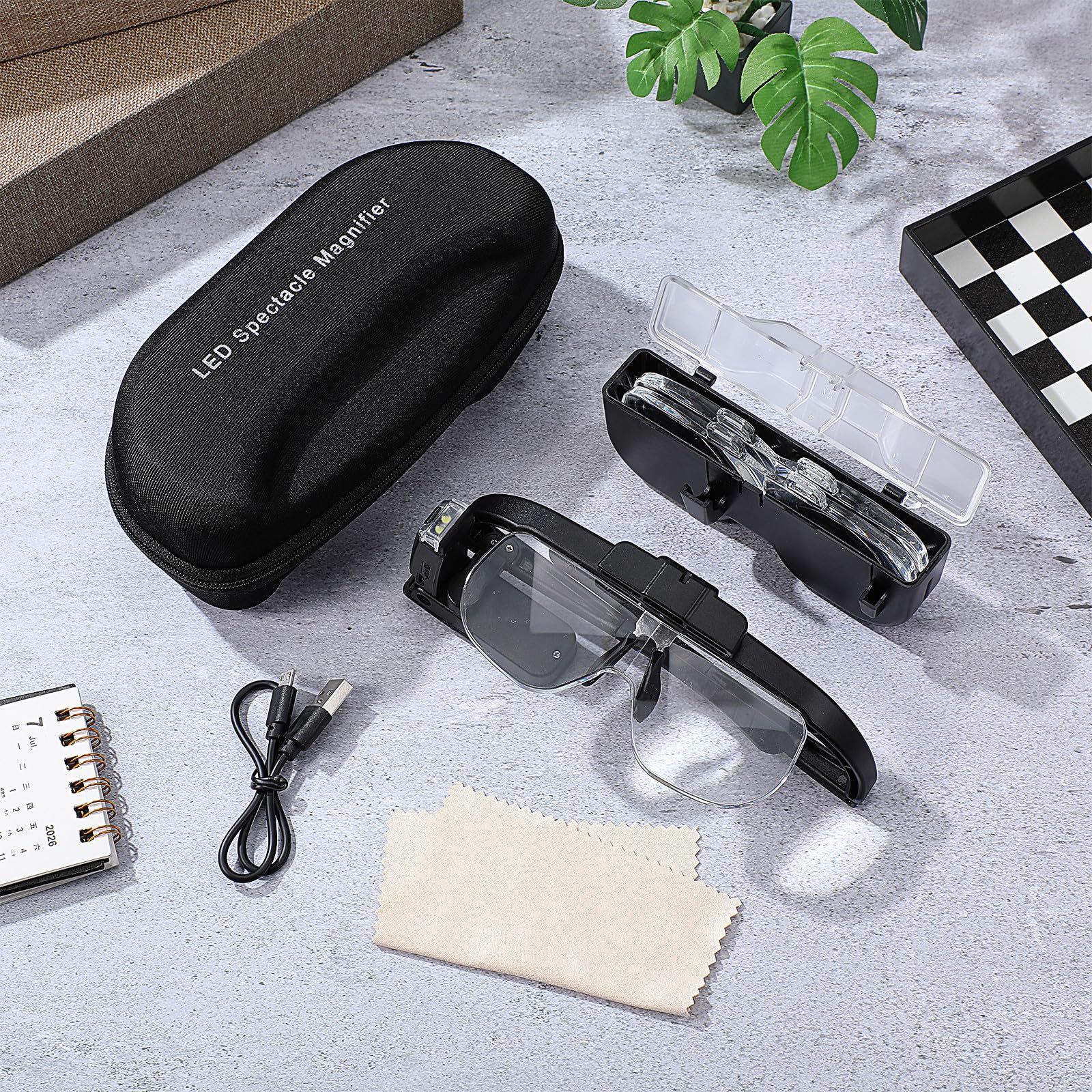 ULTECHNOVO Gafas Lupa Diseño Ligero Abs y Acrílico Manos Libres con Luz LED Recargable USB con Comodidad para Lectura, Reparación y Trabajos Detallados