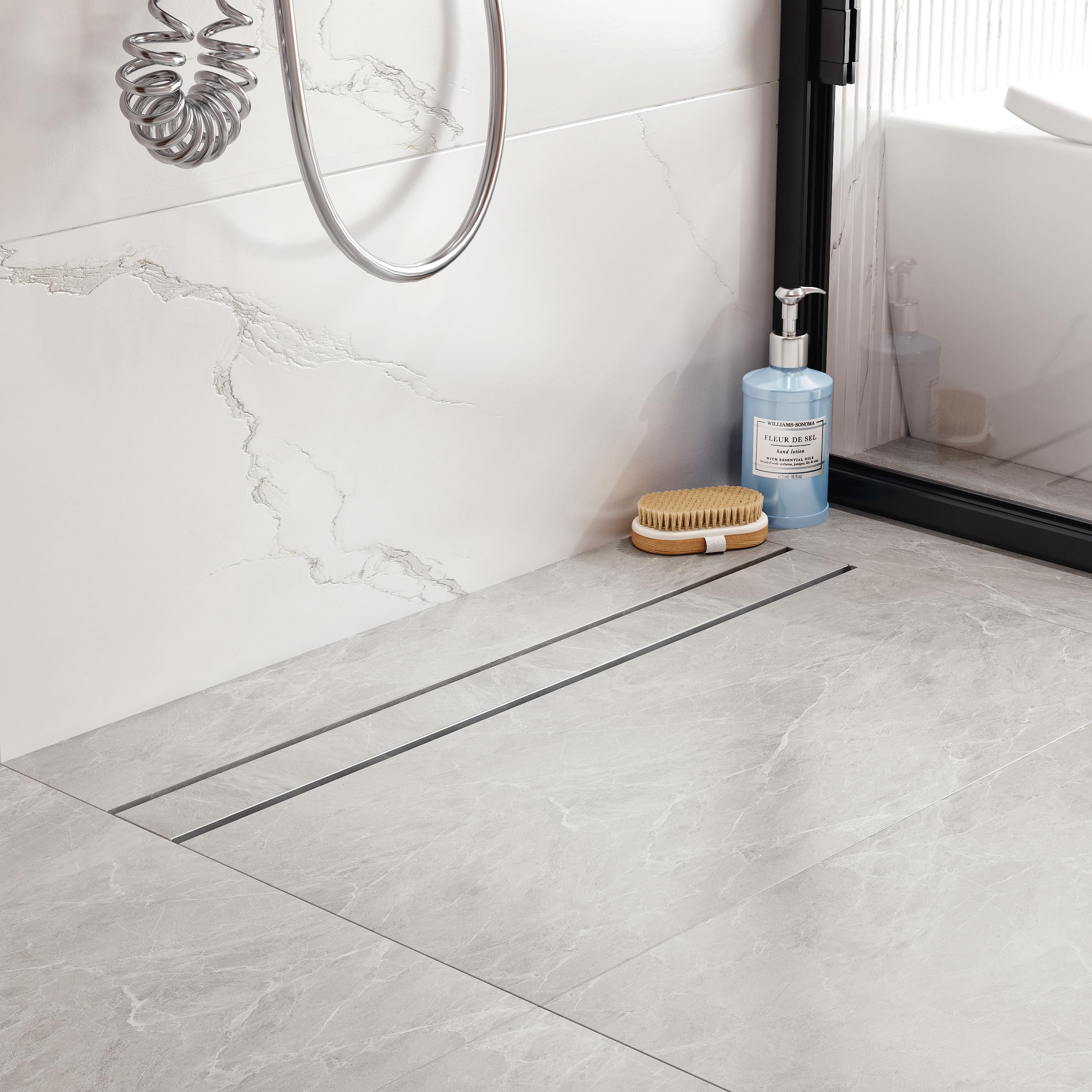 Neodrain 24-Inch Linear Shower Drain With Tile Insert Grate, Matte Black 304 Stainless Steel Rectangle Shower Floor Drain, Linear Drain With Leveling Feet, Hair Strainer