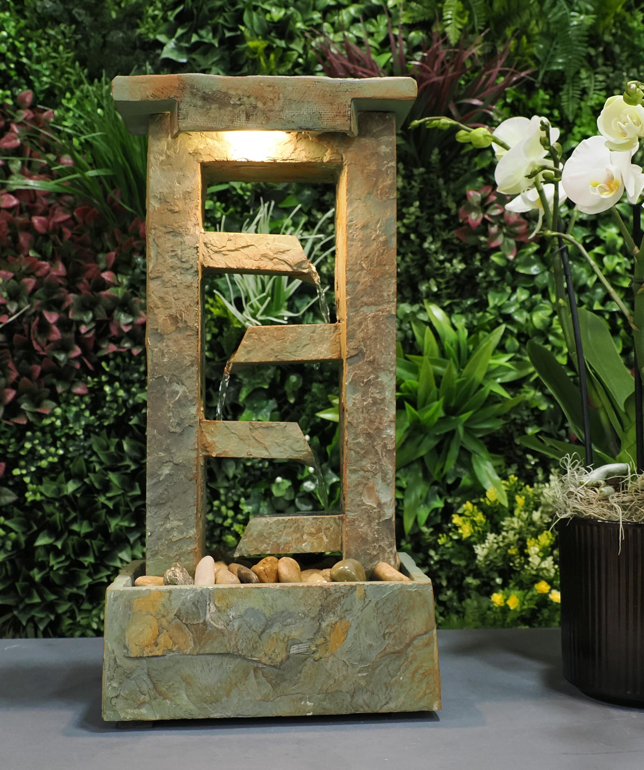 Fontana Zen in Pietra Essenza – Fontana Decorativa da Interno con Cascata d’Acqua Rilassante, Ideale per Casa, Ufficio e Meditazione (Essenza)