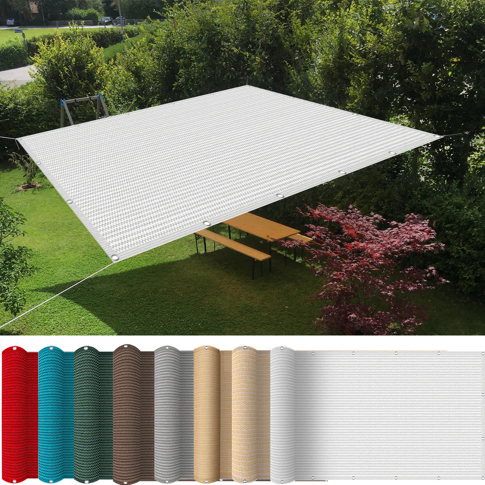 Red de Sombra Exterior 160 x 500 cm 95% Protección Solar Viento Rayos UV Transpirable, Resistente, Toldo de Sombra para Balcón con Ojales para Terrazas Patio Invernadero, Blanco