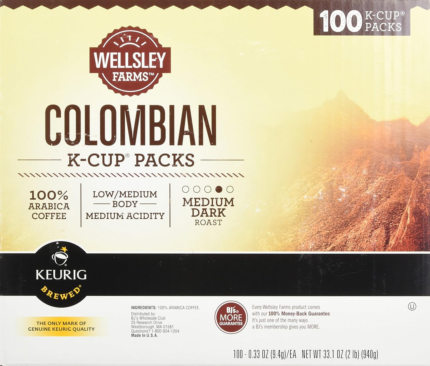 Wellsley Farms Colombian K Cup Pack, 100 ct. Net Wt 33.1 Oz,, ()