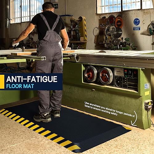 Miniatura 8 de FEATOL - Tapetes industriales antifatiga ergonómicos, de seguridad, para trabajar de pie, soporte para dolor de piernas y espalda, negro con borde