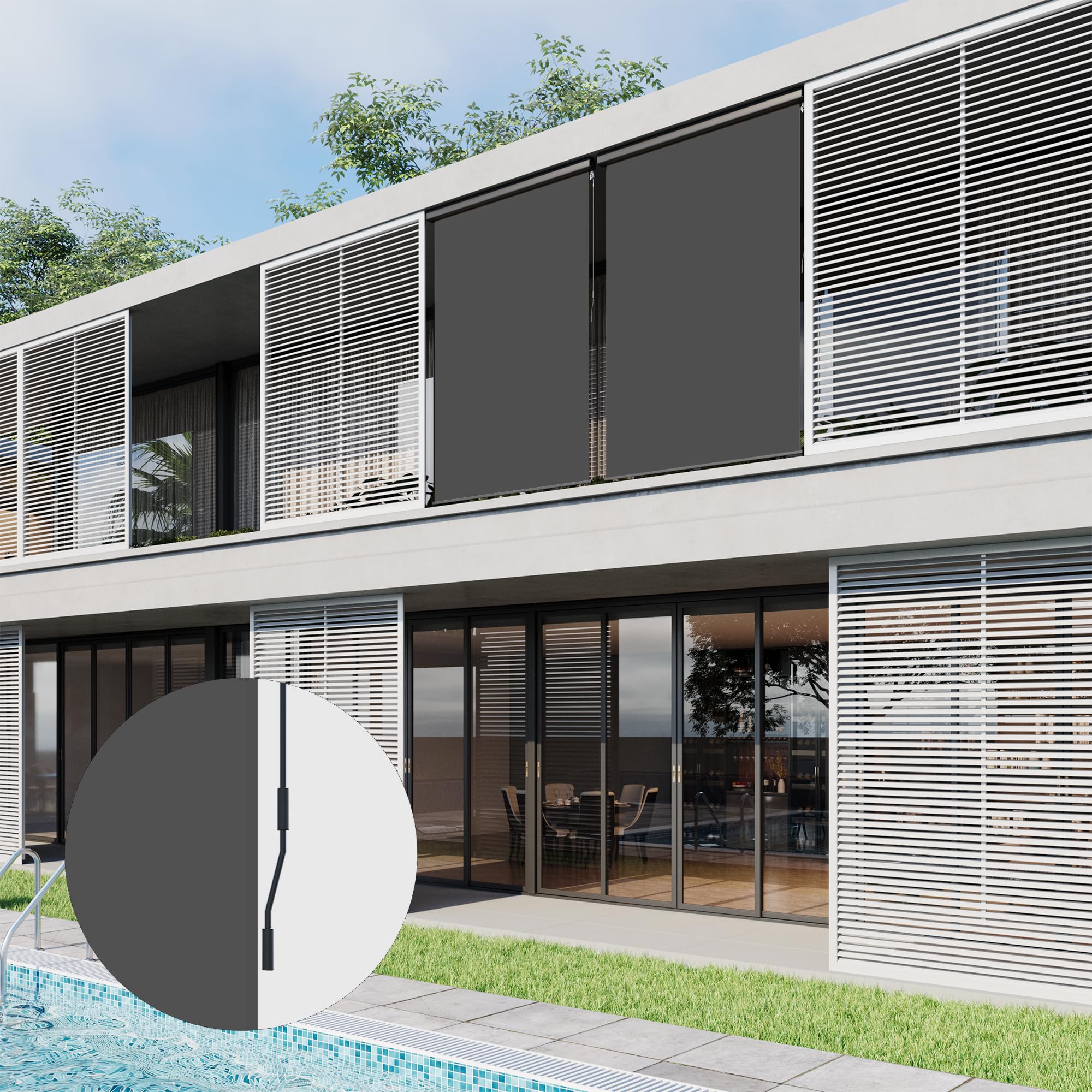 YODOLLA Store Vertical, Rétractable avec Coffre, Occultant Exterieur Fenetre, Auvent rétractable 160x250cm, pour Balcon, Terrasse, Jardin et Intérieur, Gris foncé