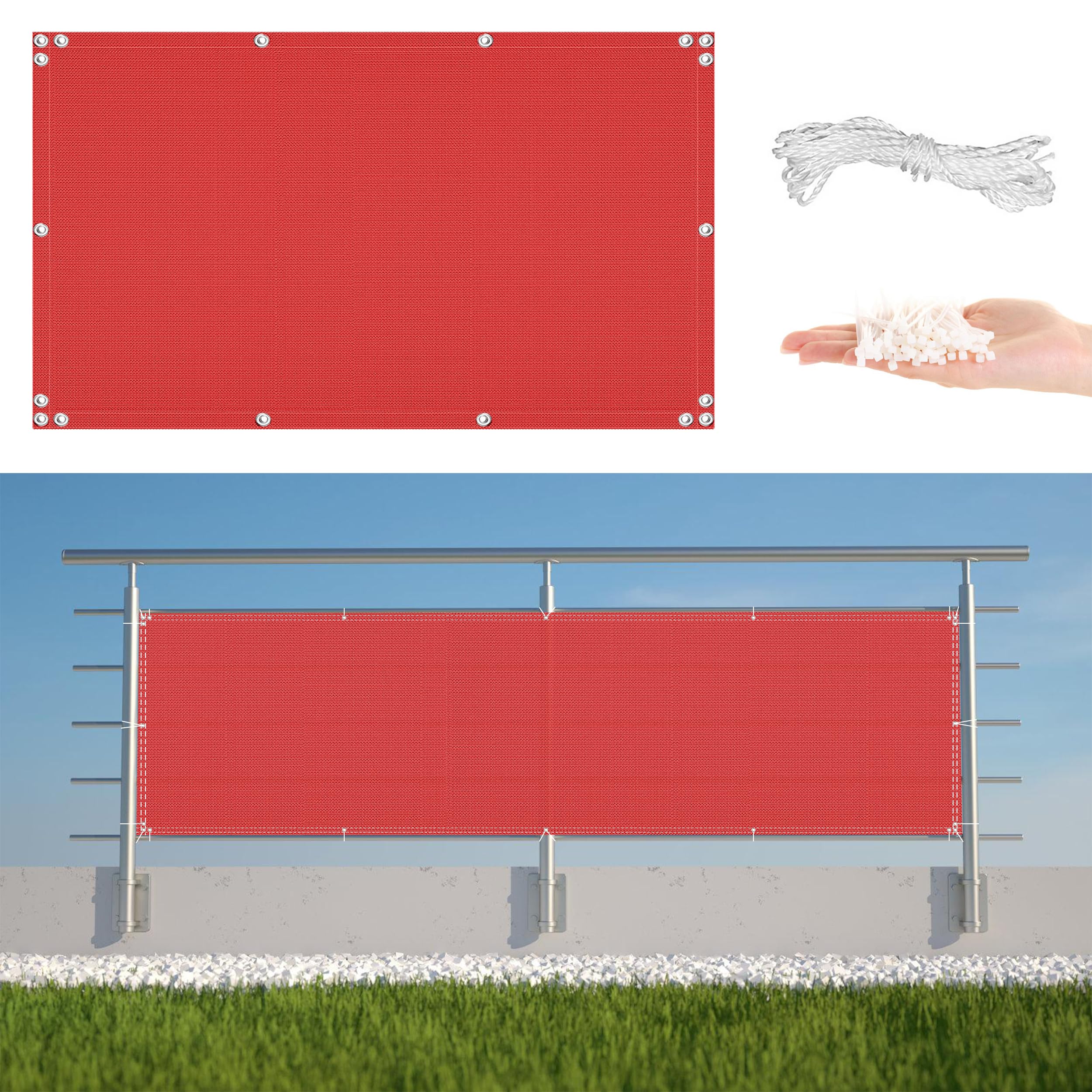 GLDYTVF Balcony 85x150cm Weatherproof Wind and UV Protection Privacy Fence Screen for Backyard Rails Porch Shield Mesh Red Colours