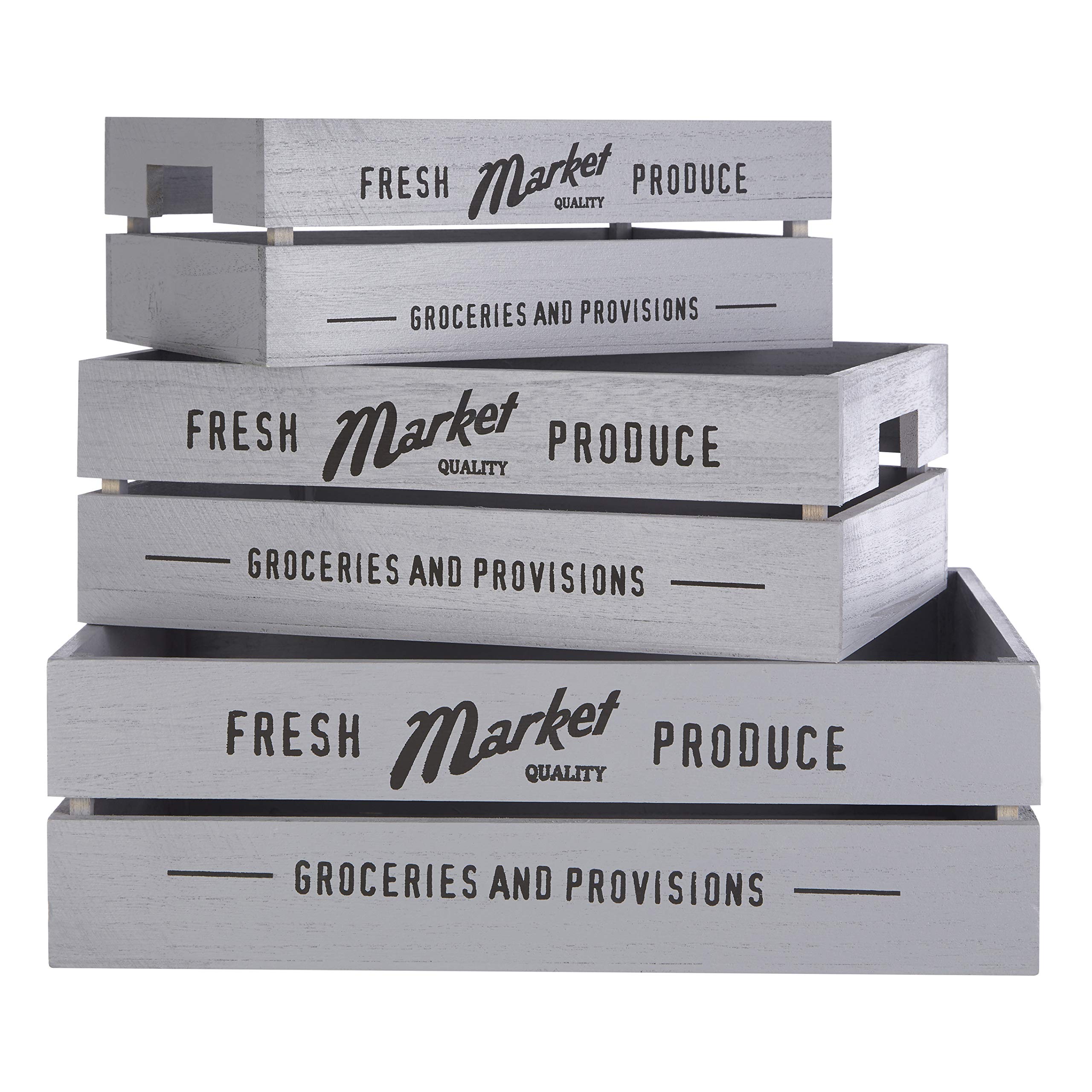 Premier Housewares 1104663 Rustic Provisions Crates, Grey, Set of 3, Paulownia Wood, Plywood