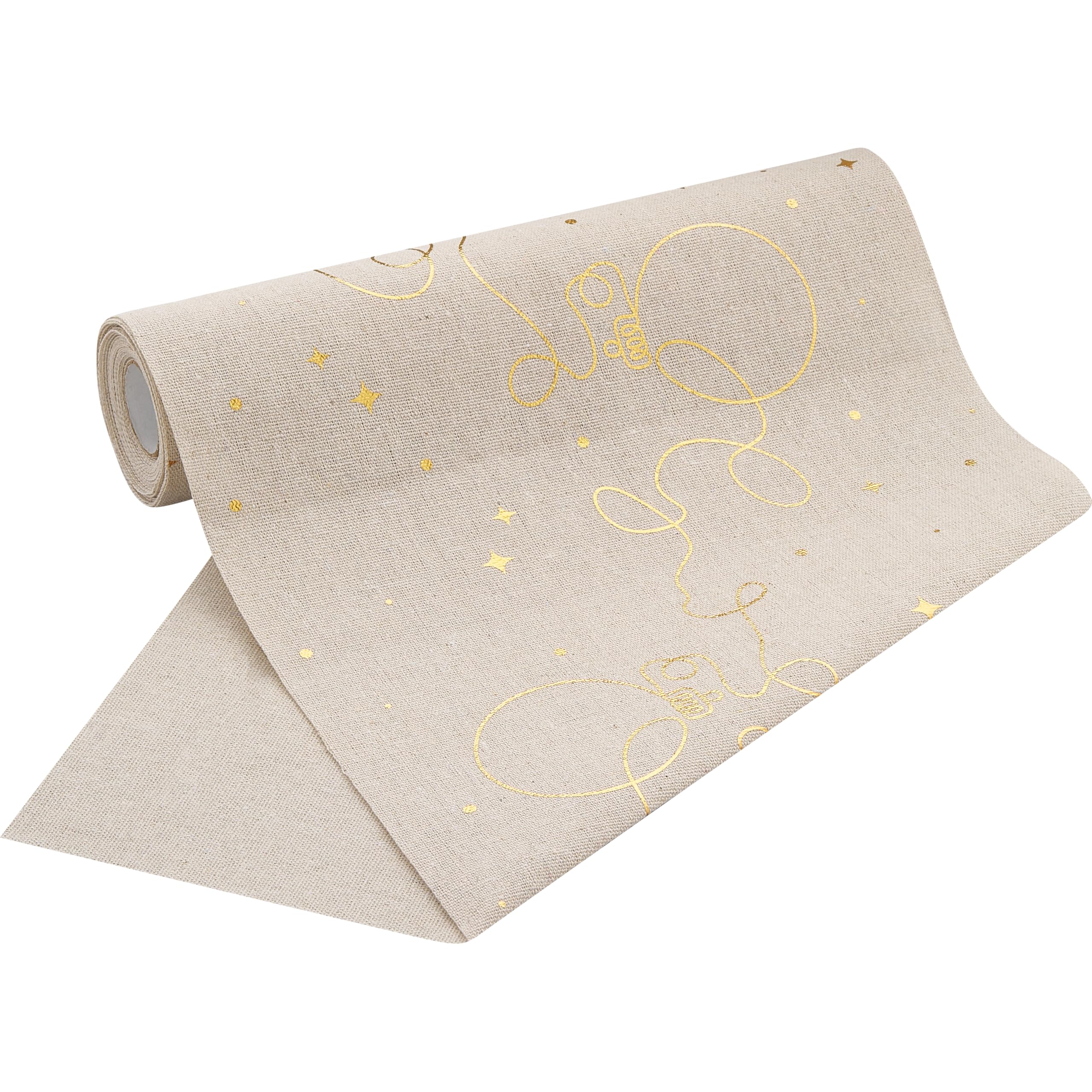 100%Mosel Camino de Mesa de Lino Natural, Adornos navideños Dorados (28 cm x 5 m), Mantel, decoración de Mesa Elegante para Navidad y Adviento, decoración Festiva