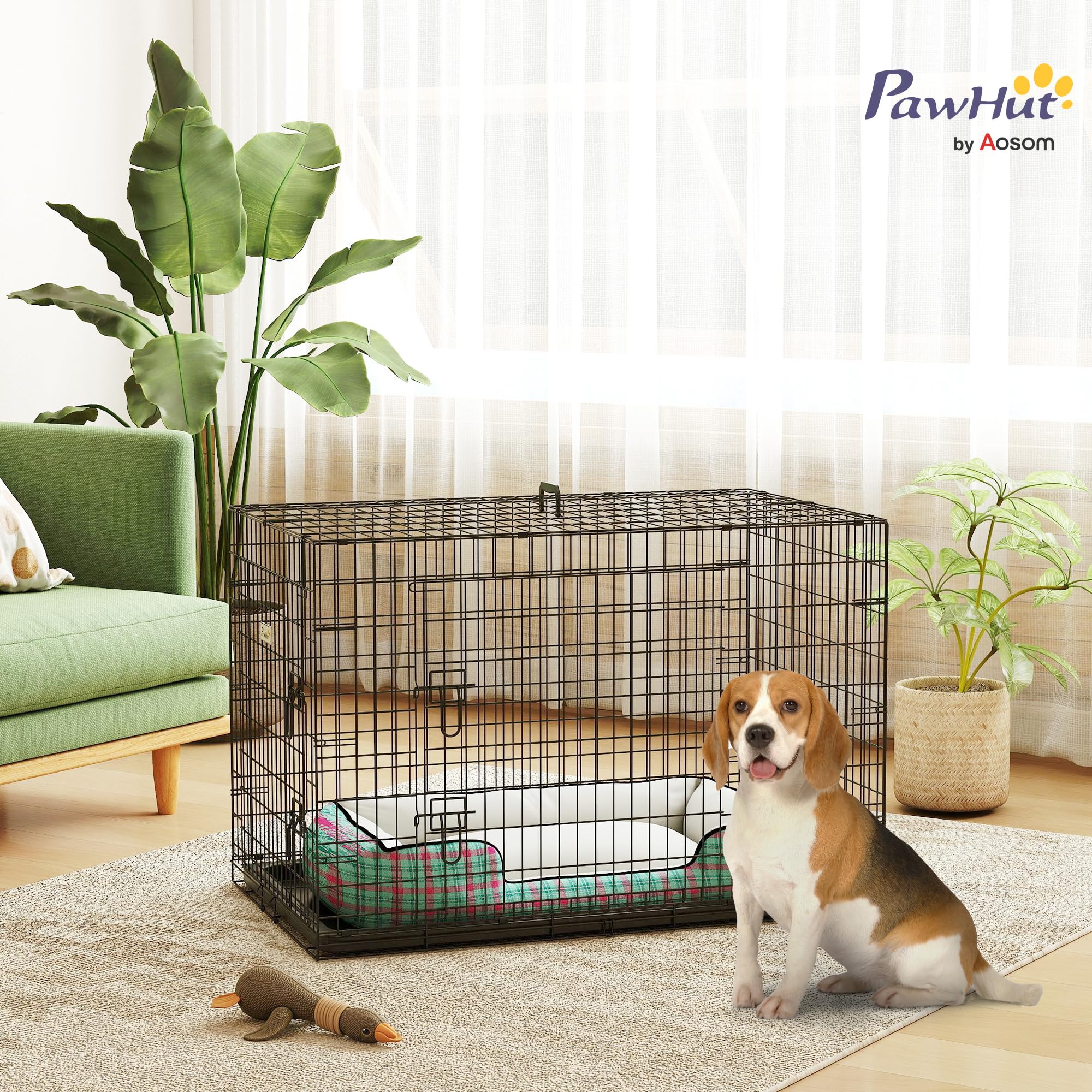 PawHut Jaula para Perros Plegable Transportín para Perros con 2 Puertas Bandeja Extraíble y Asa de Transporte 92x57x62,5 cm Negro