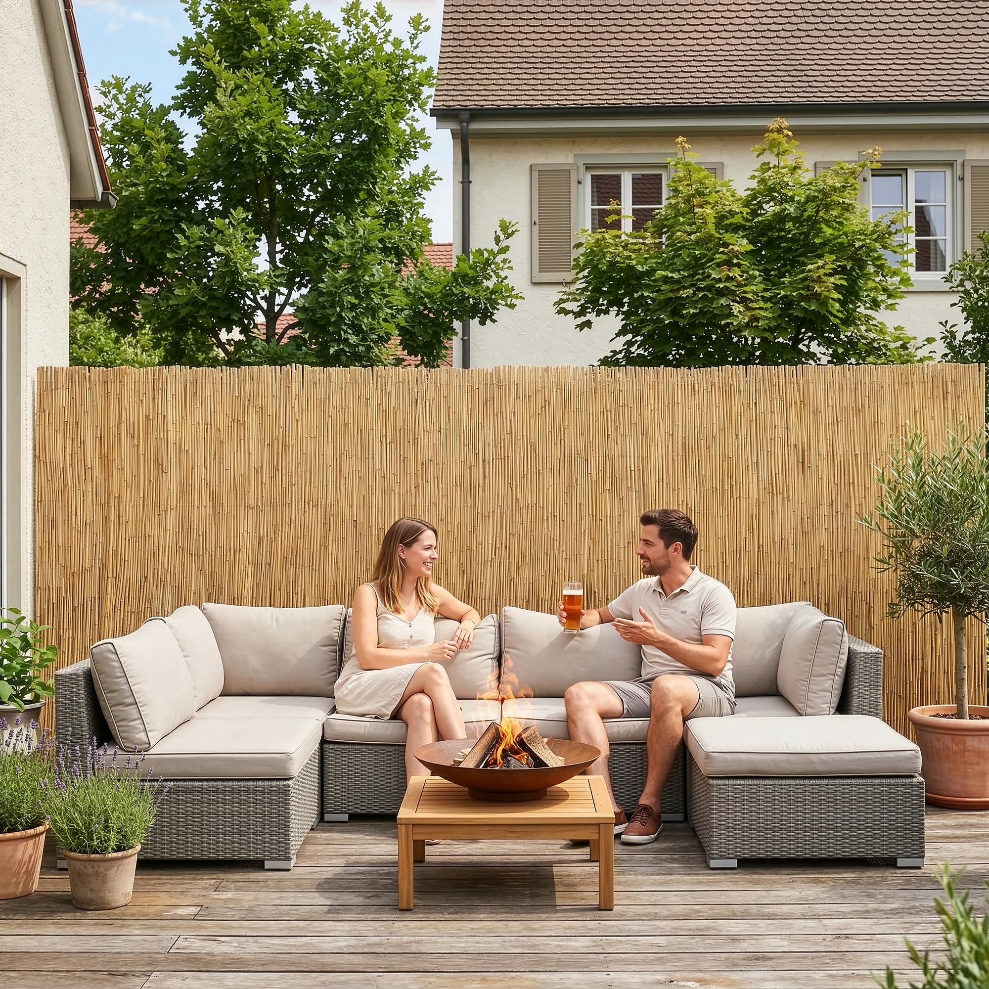 casa.pro Cañizo Abbateggio Valla de Ocultación Decoración de Ambientes Pantalla de Privacidad Protección contra Viento Valla Jardín Exterior Balcón Terraza Patio Caña 200 x 500 cm - Aspecto Natural