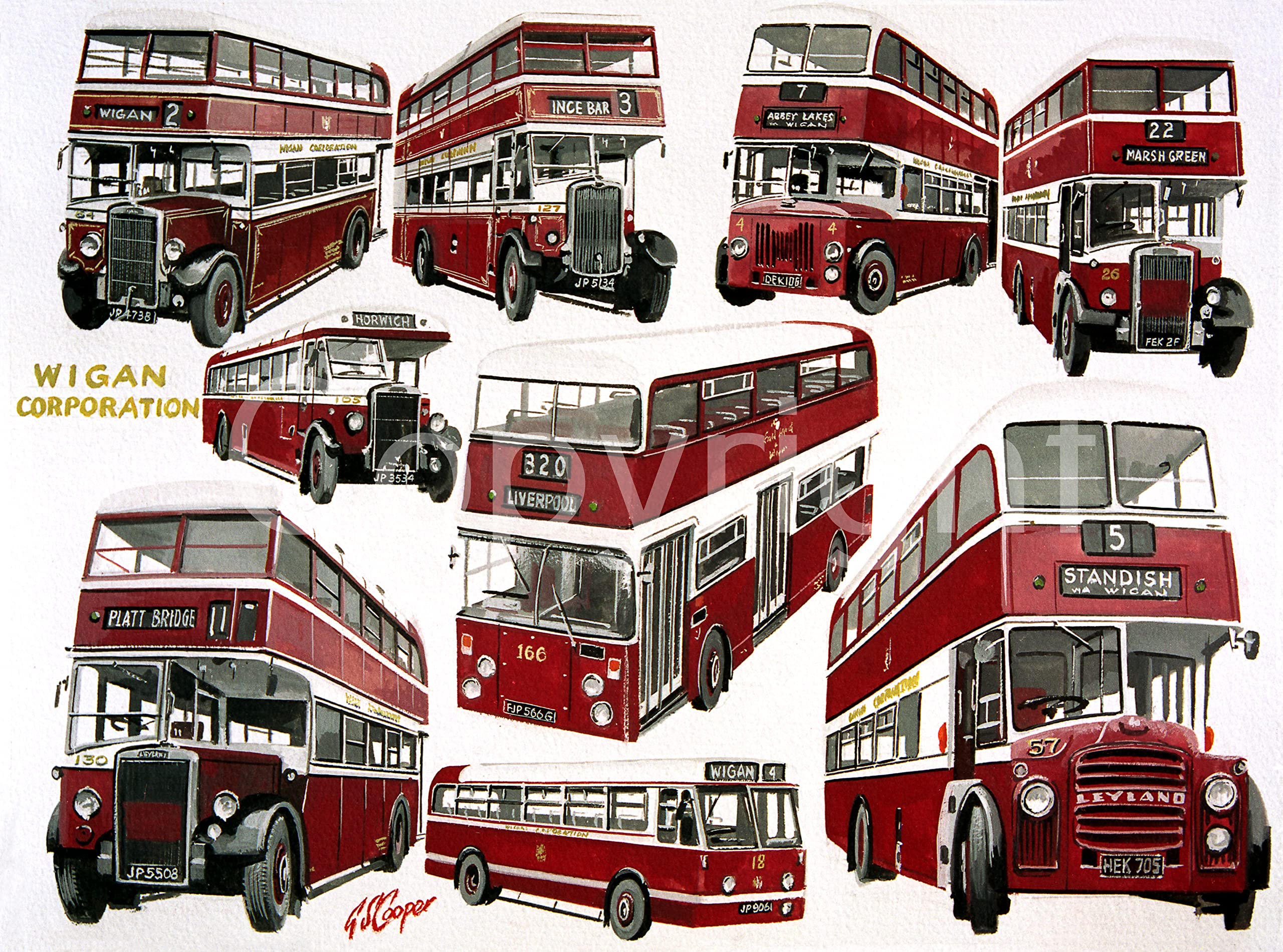 Wigan Corporation Bus Montage Metal Wall Art