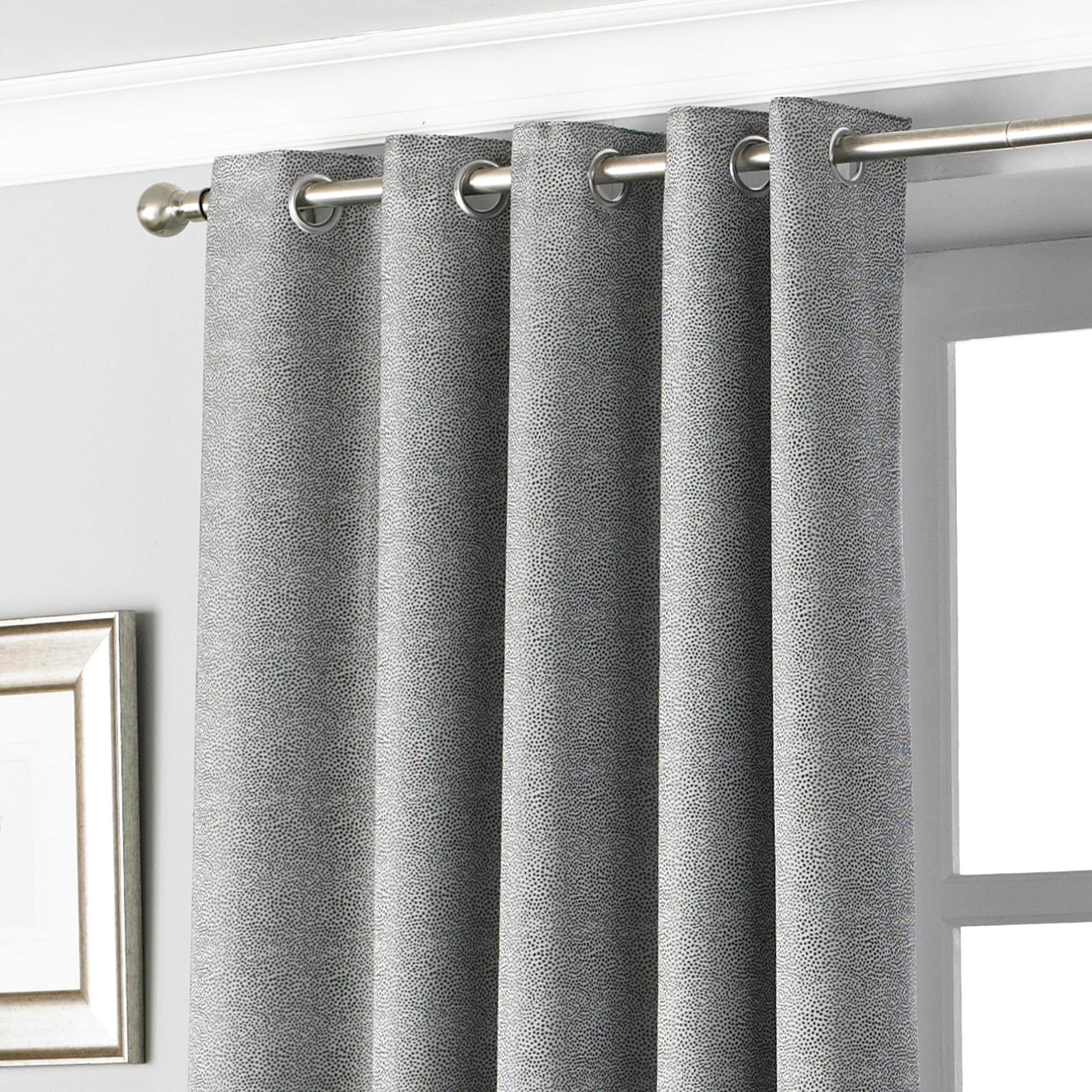 Paoletti Pendleton Spotted Eyelet Curtains, 229 x 229cm, Graphite, W 90.2" x L 90.2" (1 Panels) - Image 2