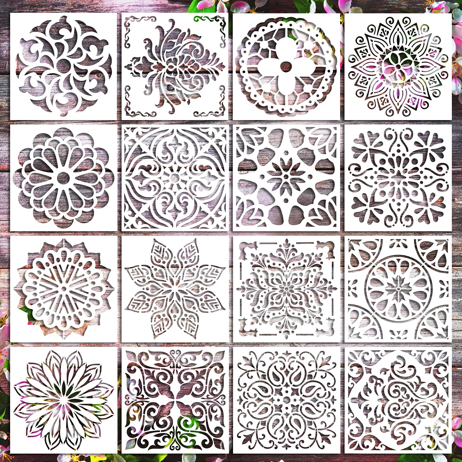 Paint Stencils, Ymapinc 16Pcs Reusable Stencils Mandala Stencil Mandala Dot Painting Templates Stencil for DIY Painting Art Scrapbook (5.9 x 5.9 Inch)