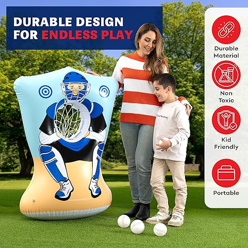 Miniatura 4 de Objetivo inflable de lanzamiento de béisbol para niños, juego de lanzamiento de entrenamiento de béisbol de doble cara para exteriores e interiores,
