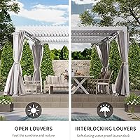 Vista 3 de Pergola con listones de 10 x 10 pies, toldo de aluminio para exteriores con cortinas de techo ajustables y malla para patio, terraza, jardín, patio