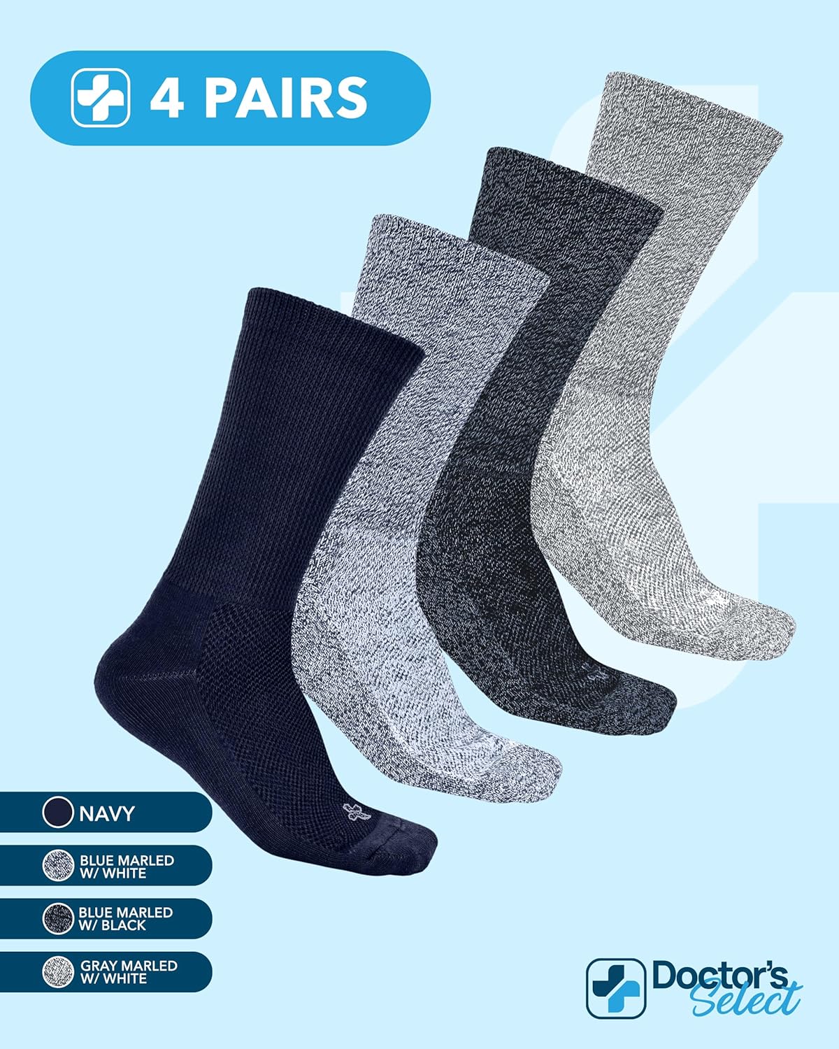 Doctor's Select Diabetic Socks for Men - 4 Pairs Crew Diabetic Neuropathy Socks for Men | Diabetic Socks for Men 9-12 - Image 5
