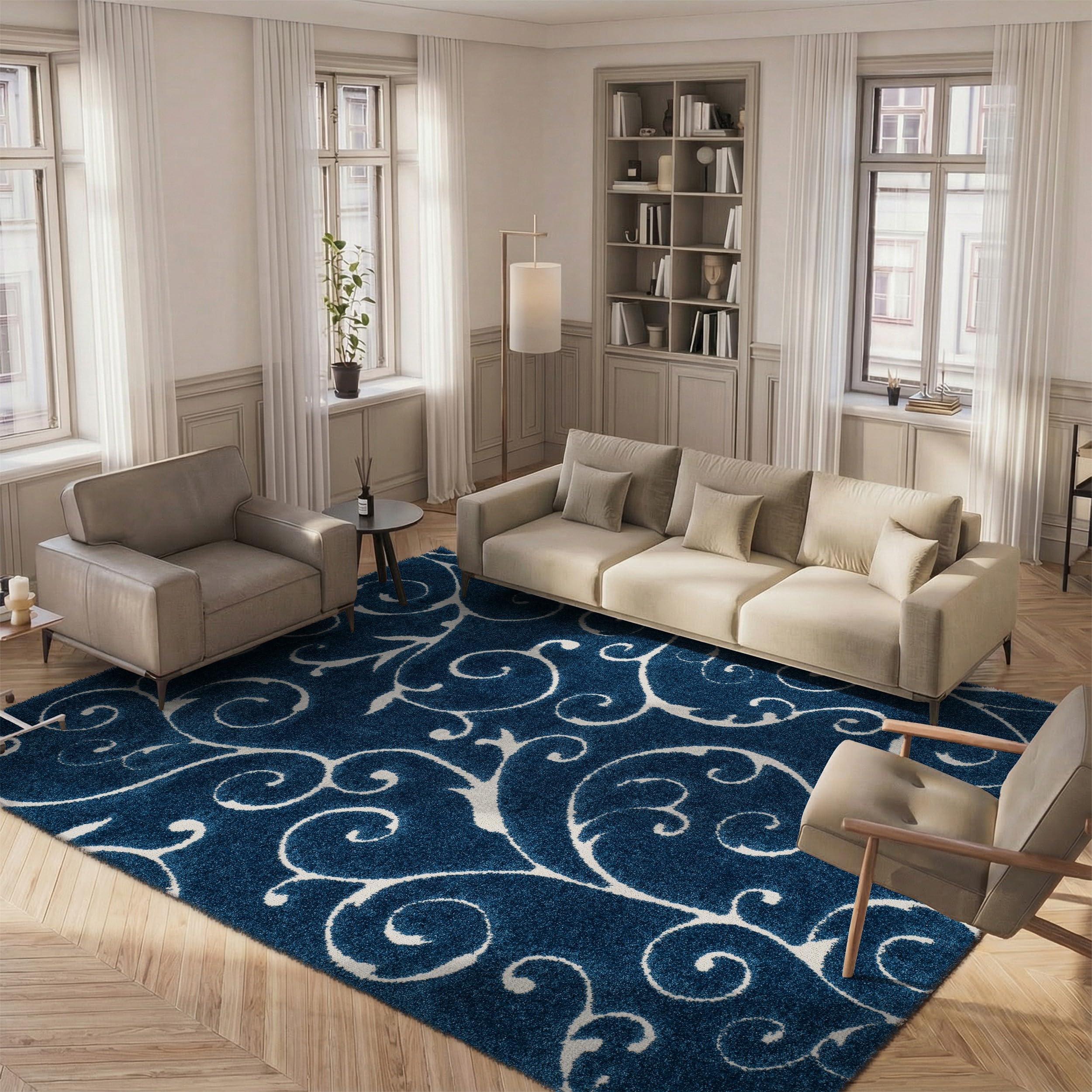 Tapis à poil long salon et chambre Florida Shag bleu marine grand format 160x229 cm