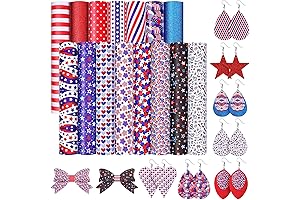 15 Pieces 4th of July Faux Leather Sheets Glitter Sequins Synthetic Leather...