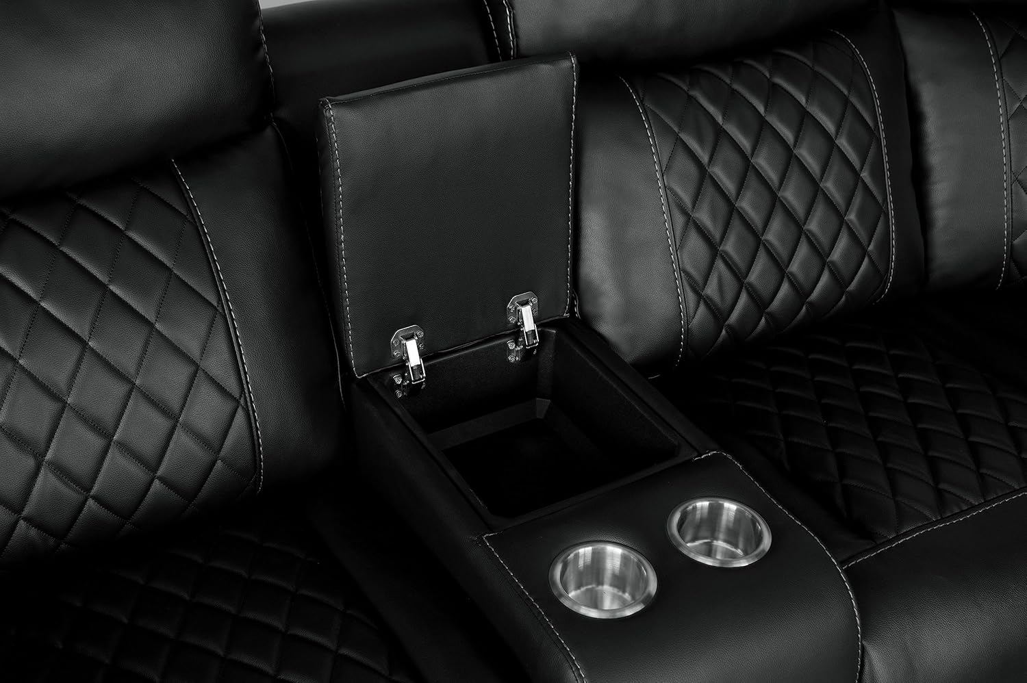 LZ LEISURE ZONE Living Room Set, Home Theater Seating Manual Recliner with Cup Holder, Hide-Away Storage PU Reclining Sofa for Living Room, Home Theater, Black