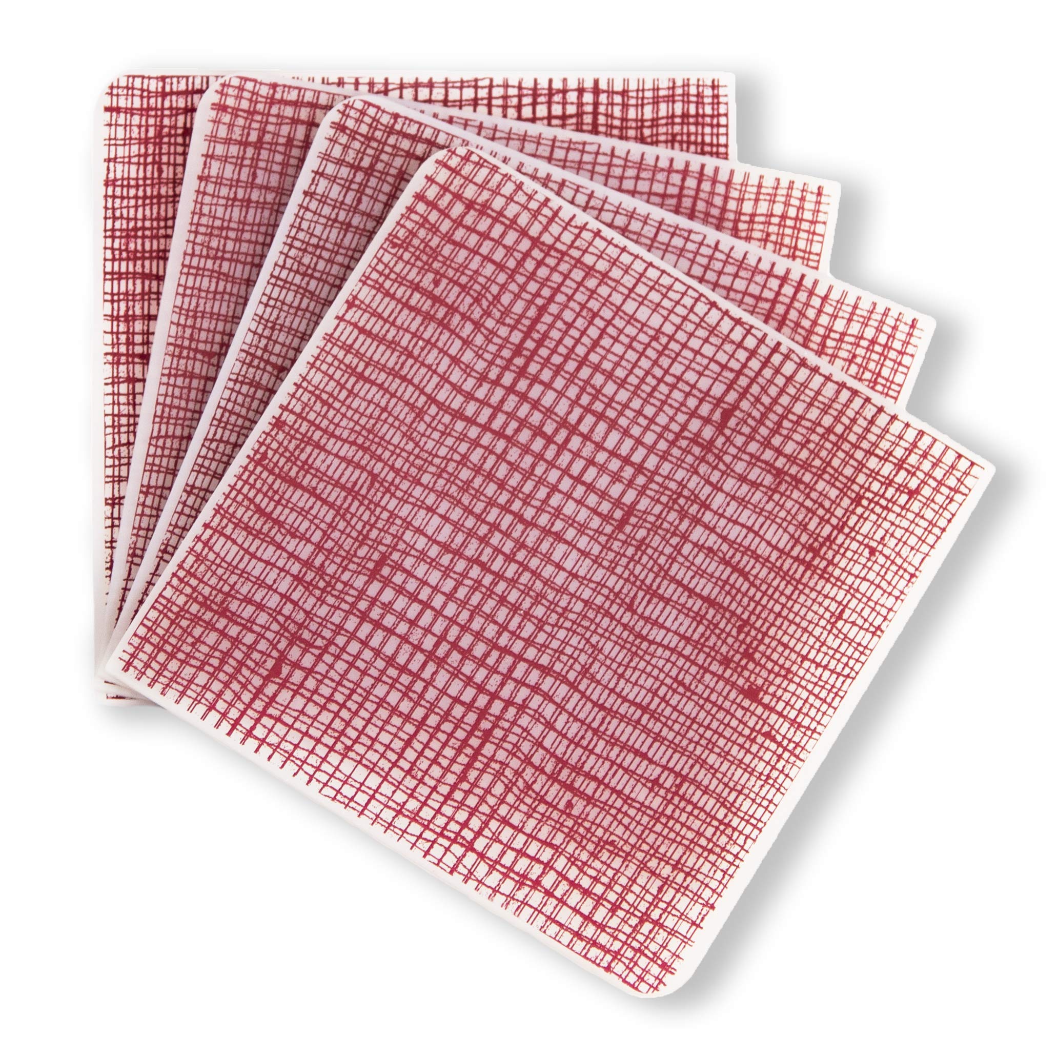 MODERN-TWIST4 x 4 Silicone Drink Coasters, 100% Plastic Free, Protect Table From Water, Linen Print in Cranberry, Set of 4