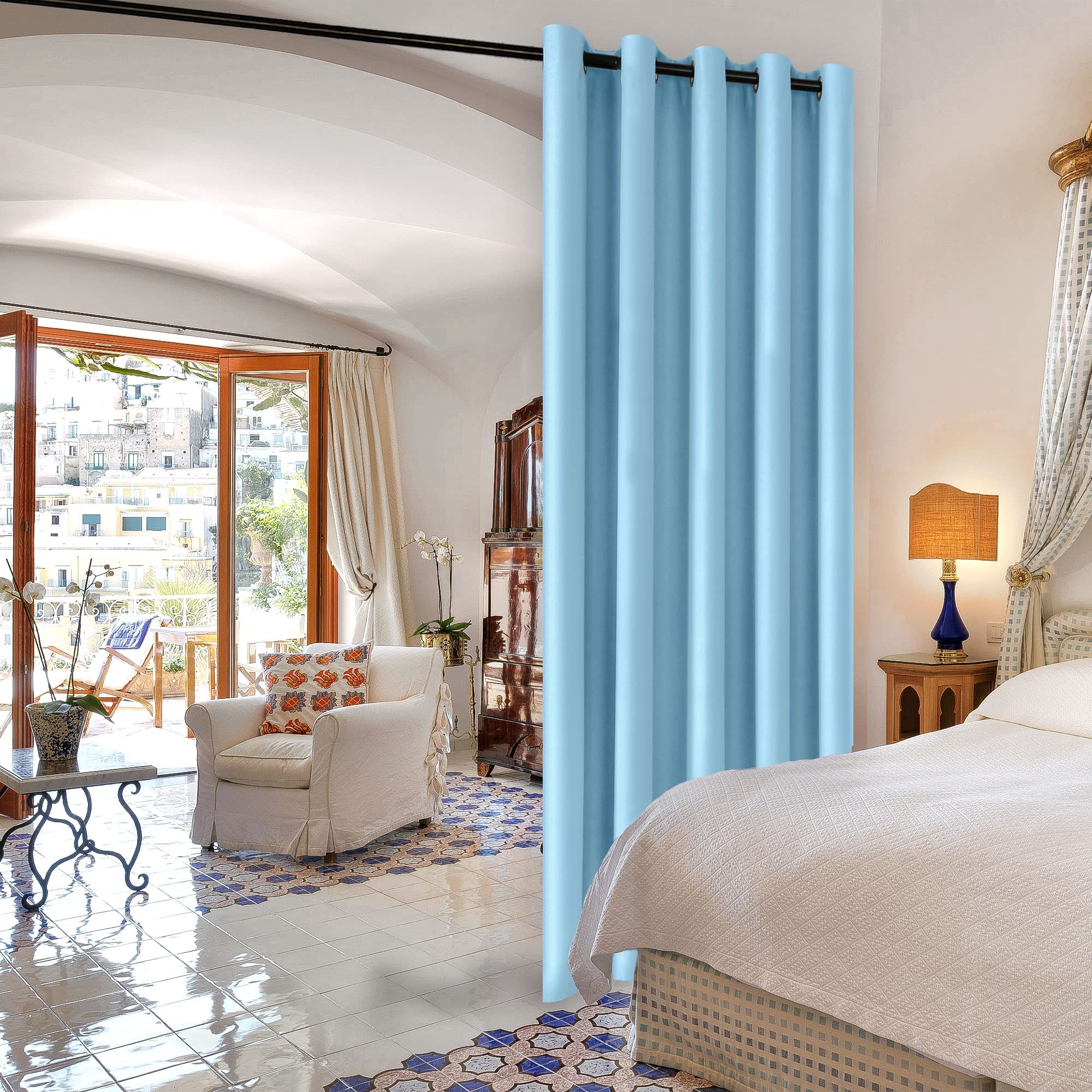 DWCN Patio Sliding Door Curtains - Extra Wide Curtains for Glass Door, Room Divider Blackout Thermal Curtain Grommet Panel with Grommet Top for Bedroom Partition, 6.7ft Wide x 7ft Tall, Light Blue