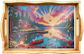 Scenery Diamond Art Tray Wooden Serving Tray with Handles Decor 7.8×11.8 in | Scenery 5D Diamond Art Kits For Beginners, Full Drill Diamond Dots, Special‑Shape Gem Arts, Craft Kits For Living Room