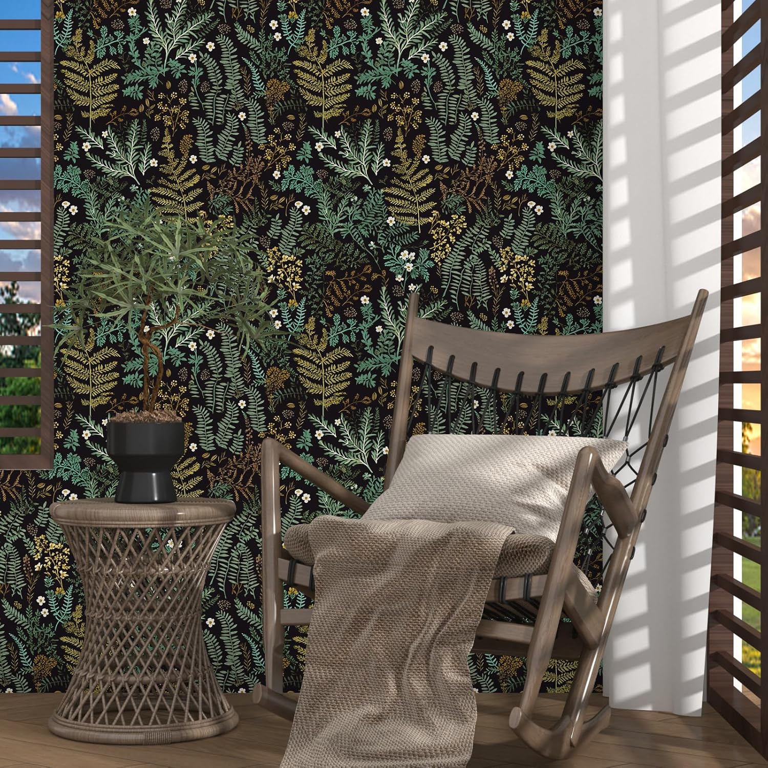 Fern Floral Shelf Liner Contact Paper,Dark Green Gold Drawer Liners 17.5" x 393.7" Self Adhesive Botanical Wallpaper Peel and Stick Wall Paper Waterproof Removable for Cabinets Dresser Walls Decal