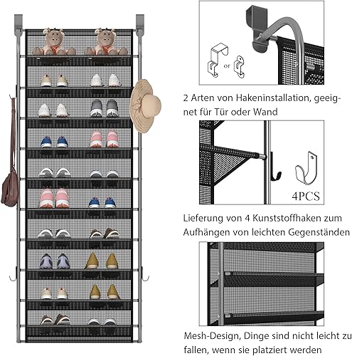 Miniatura 6 de Zapatero colgante de 10 niveles para almacenamiento de zapatos para armario, despensa, sobre la puerta, organizador de zapatos, estantes flotantes
