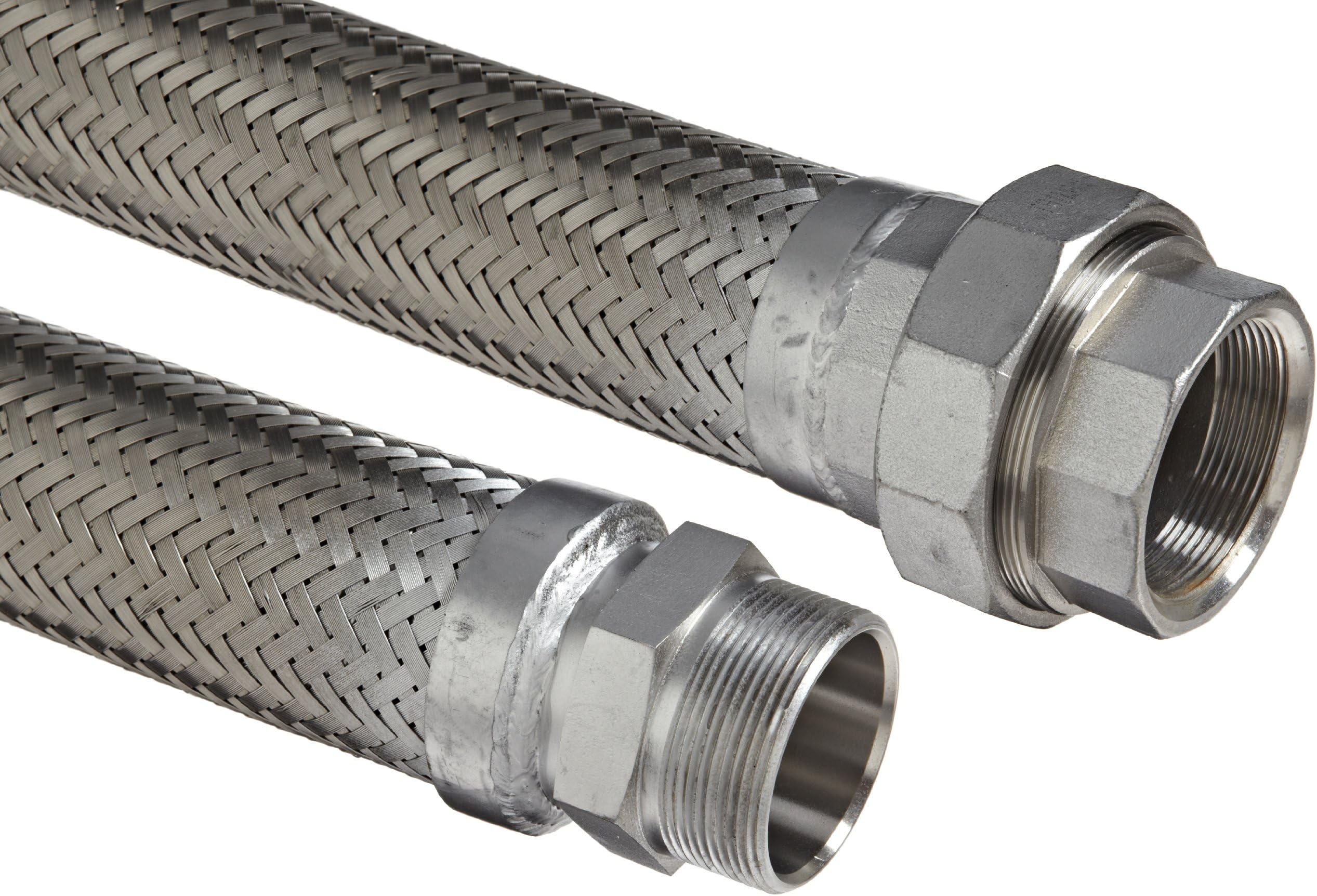 Hose Master Masterflex Stainless Steel 321 Flexible Hose Assembly, 1-1/2" Stainless Steel 304 Hex NPT Male x 150 psi NPT Female Union Connection, 300 PSI Maximum Pressure, 12" Length, 1-1/2" ID