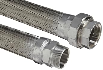 Hose Master Masterflex Stainless Steel 321 Flexible Hose Assembly, 1-1/2" Stainless Steel 304 Hex NPT Male x 150 psi NPT Female Union Connection, 300 PSI Maximum Pressure, 12" Length, 1-1/2" ID