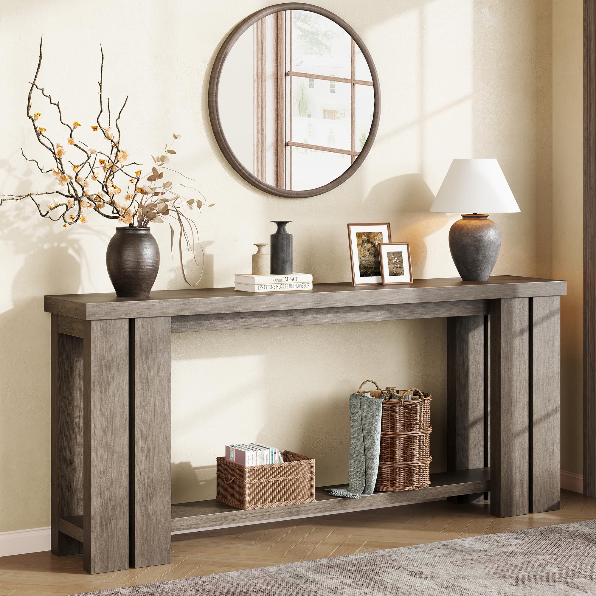 Rustic Grey Farmhouse Console Table