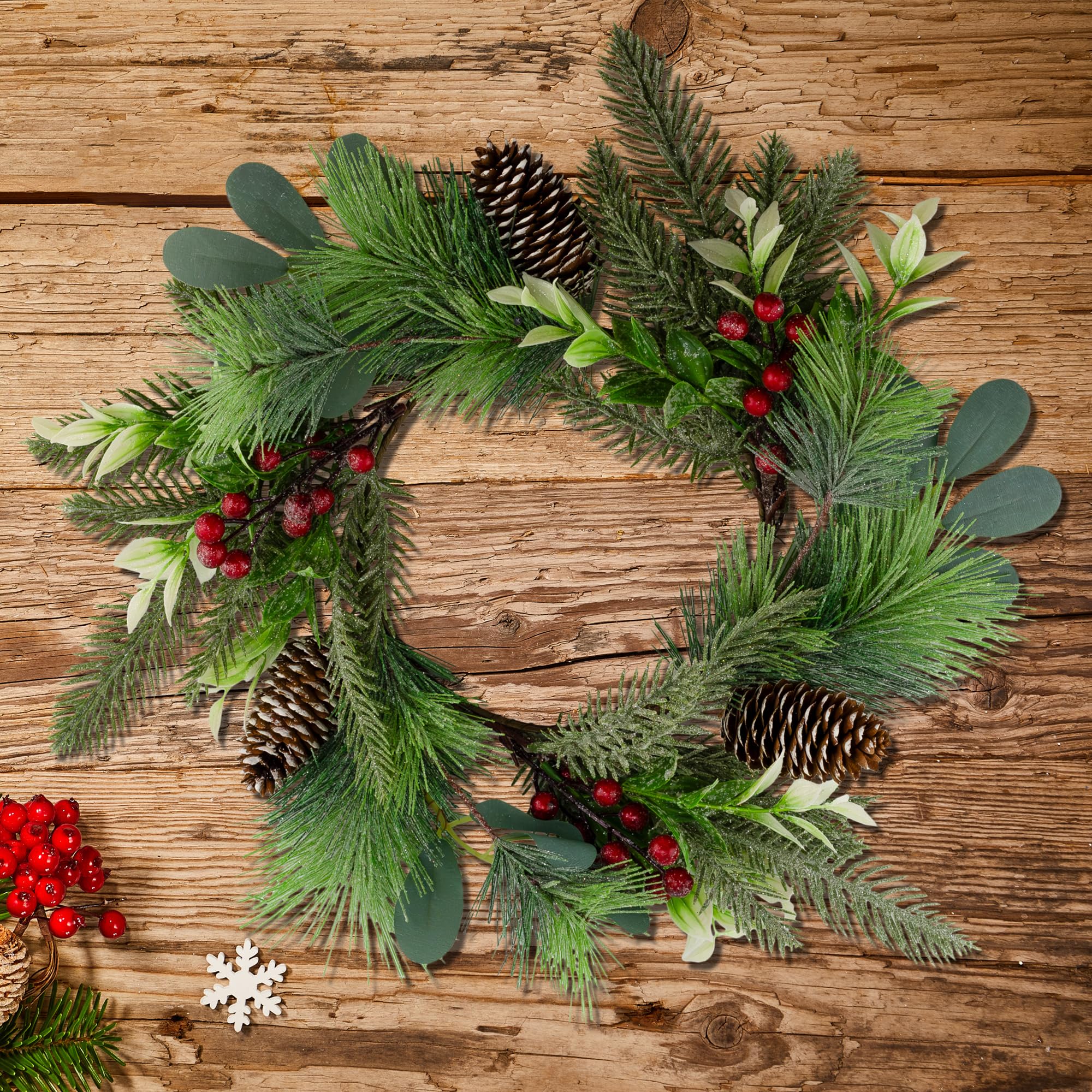 AuldHome Design Christmas Greenery Candle Wreaths (2-Pack, Evergreen); Holiday Winter and Wedding Decor Candle Rings