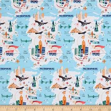 DC League of Super-Pets Metropolis Map Blue ، Fabric by The Yard   