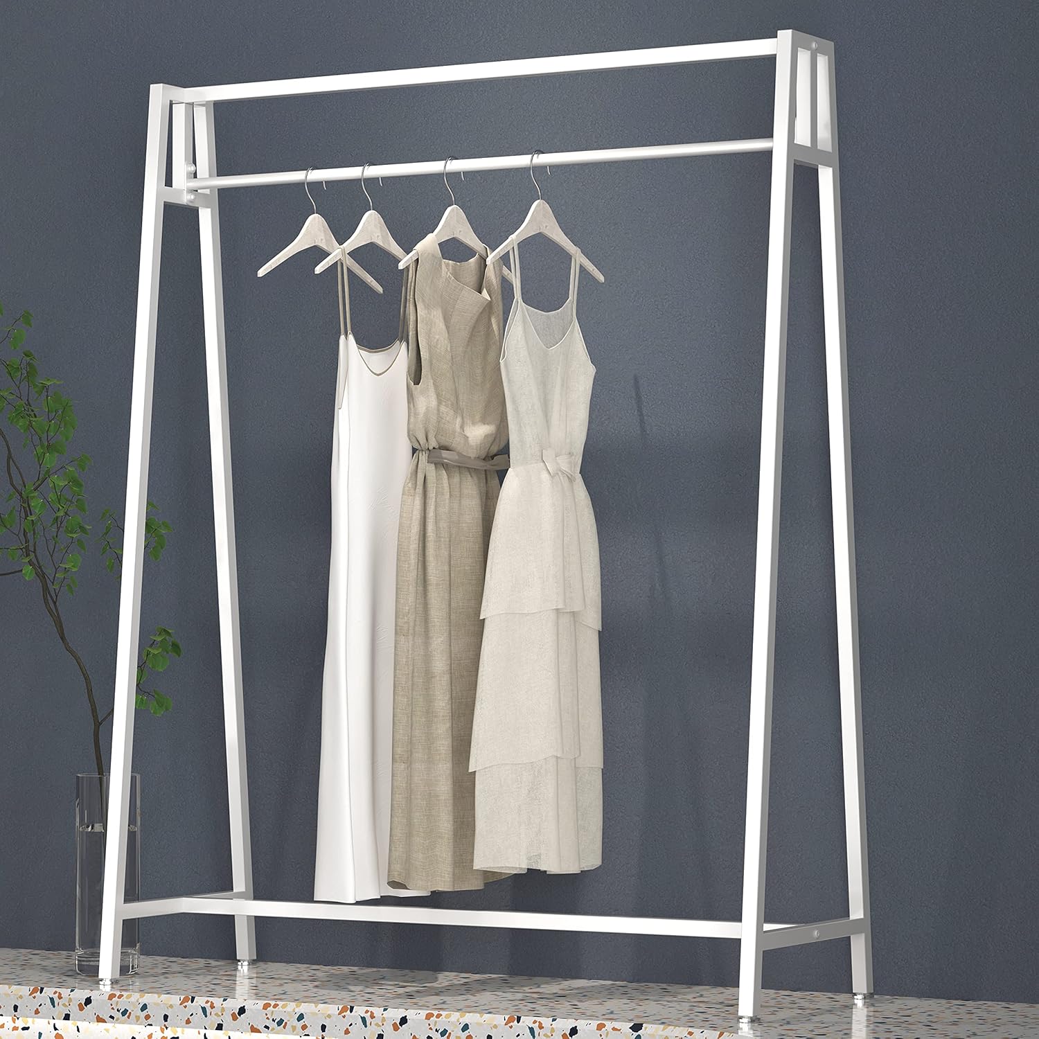 HOMEKAYT White Clothing Racks for Hanging Clothes, Heavy Duty Garment Rack, Modern Metal Display Rack for Home, Clothing Store, Boutique 47''L-White B White