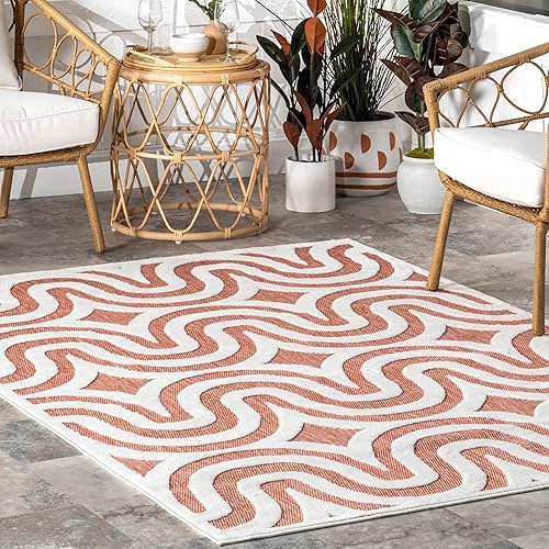 Miniatura 8 de nuLOOM Sallee - Alfombra geométrica para interiores y exteriores, 4 x 6, ladrillo