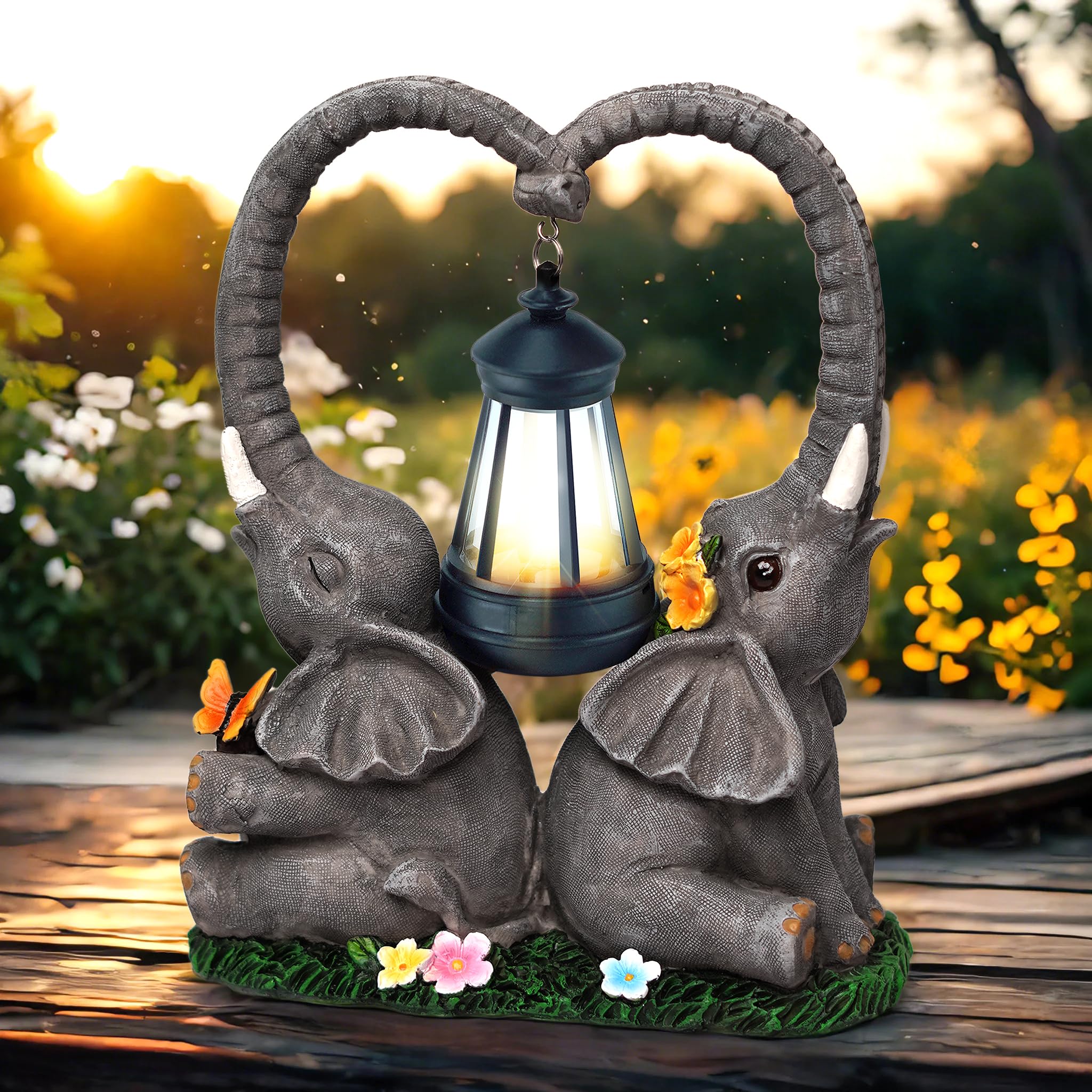 Décoration jardin extérieur éléphant avec lampe solaire pour embellir votre cour