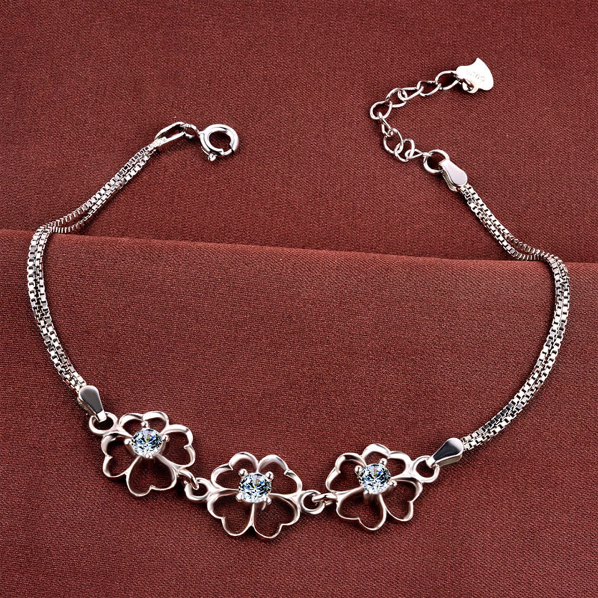 Frauen Mädchen Armband 925, einfache, Aber Elegante, glückliche Vier-Blatt-Klee-Armreifen, einstellbare Handverbindung, Kettenerweiterung