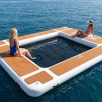 Inflatable Pool Float Platform, Thick PVC Floating Dock with Non-Slip EVA Surface, Inflatable Floating Dock for Yacht/Boat/Sea/Lake Water Activities