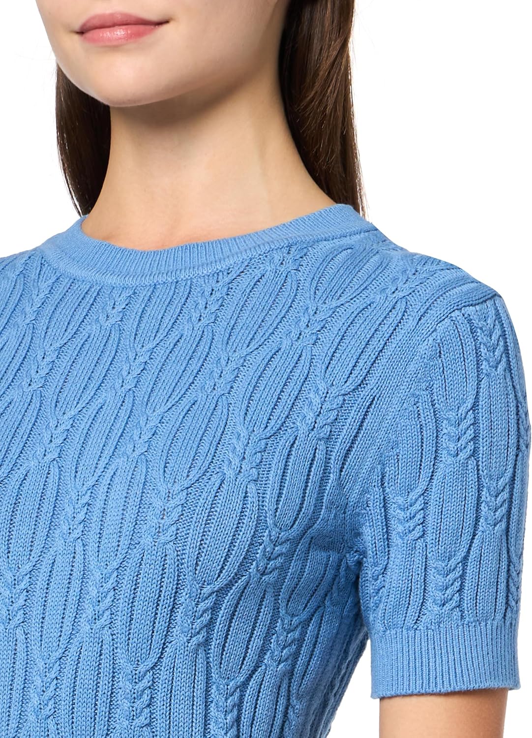 Nautica Womens Short Sleeve Crew Neck Cable Solid Sweater - Image 3