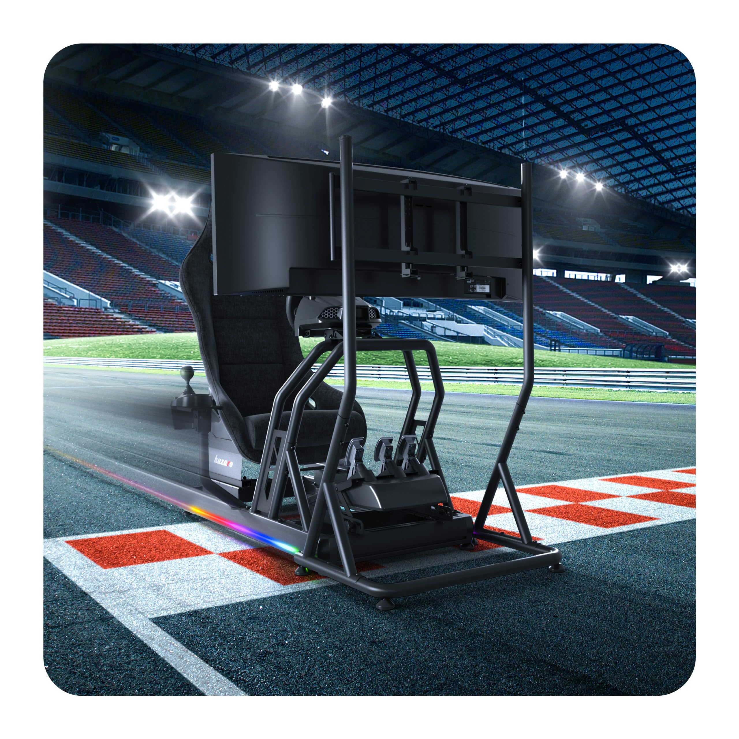 huzaro Speed 9.0 | Racing Simulator Cockpit con funzione di illuminazione a LED | Simulatore di corse F-GT Formula | Regolabile liberamente | Comodo sedile da corsa | Compatibile con tutti i volanti e