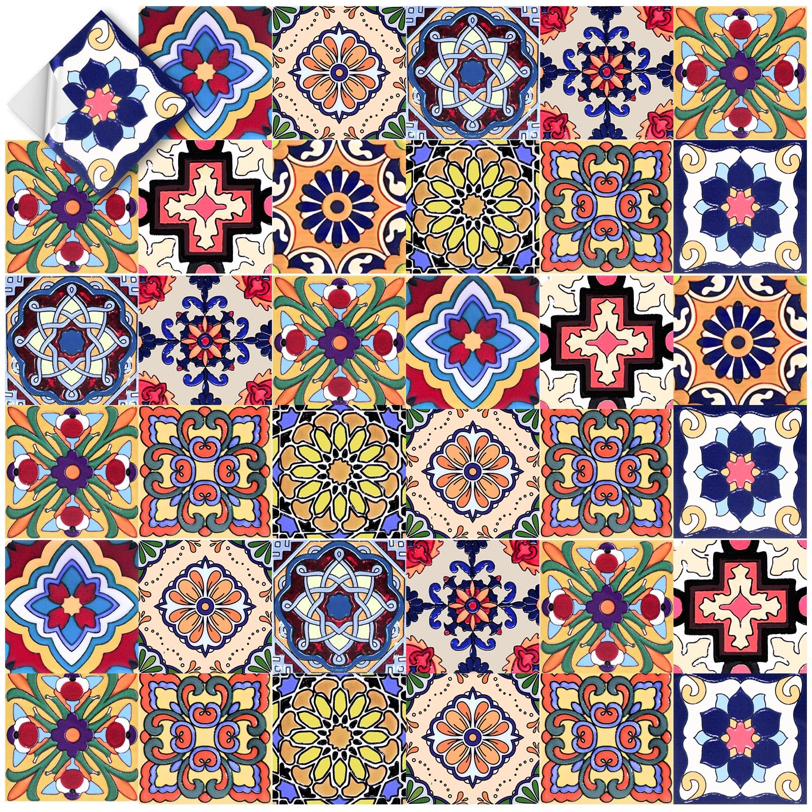 Autocollants muraux Talavera adhésifs 2D imperméables pour faïence de cuisine et carreaux de douche