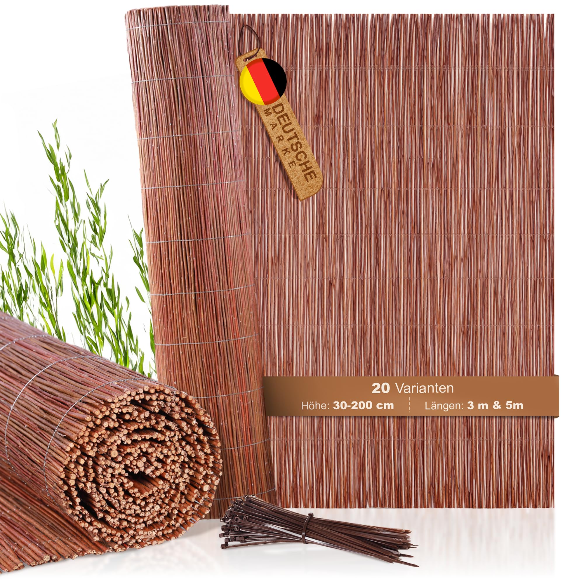 BOOGARDI Weidenmatte - 20 Größen - Weidenzaun 100 cm hoch x 300 cm lang - Sichtschutzmatte Balkonverkleidung Gartenzaun Sichtschutz Zaun Garten Balkon Sichtschutzzaun Holz Weide