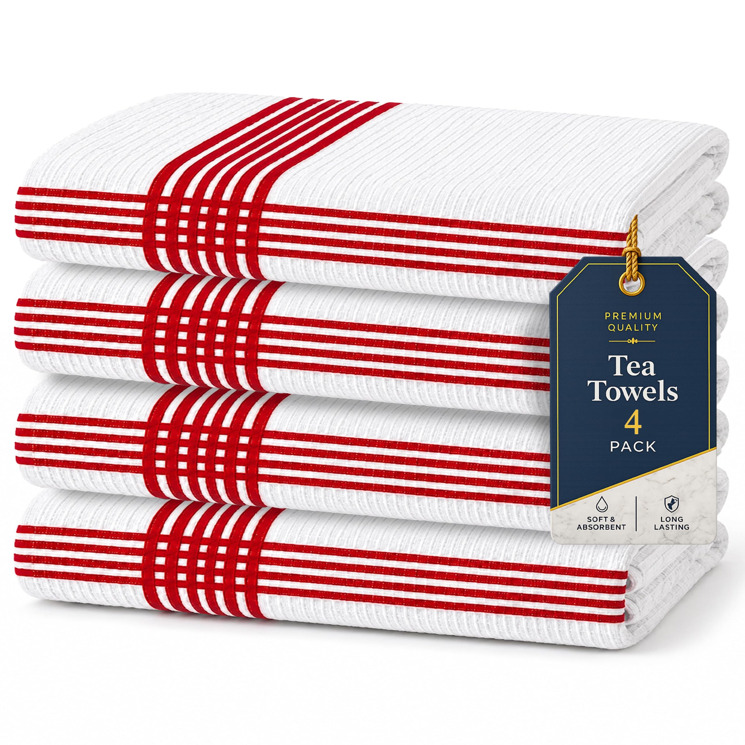 Rohi Tea Towels Pack of 4, 100% Cotton Kitchen Tea Towels Soft Absorbent Dish Towels Reusable Kitchen Hand Towels for Drying Dishes Machine Washable, Lint Free, 45 × 66cm, Rasberry