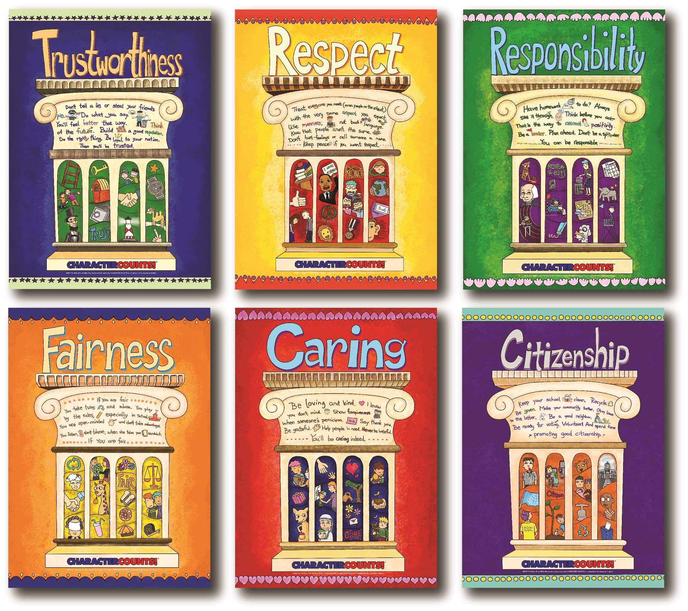 CHARACTER COUNTS! Six Pillars Vibrant Posters (3 Sets of 6)