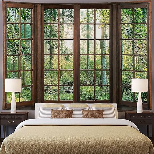 Miniatura 2 de Aidatain Tapiz natural de bosque verde para ventana, tapiz estético de pared para dormitorio, franela de 108 pulgadas de largo x 90 pulgadas de