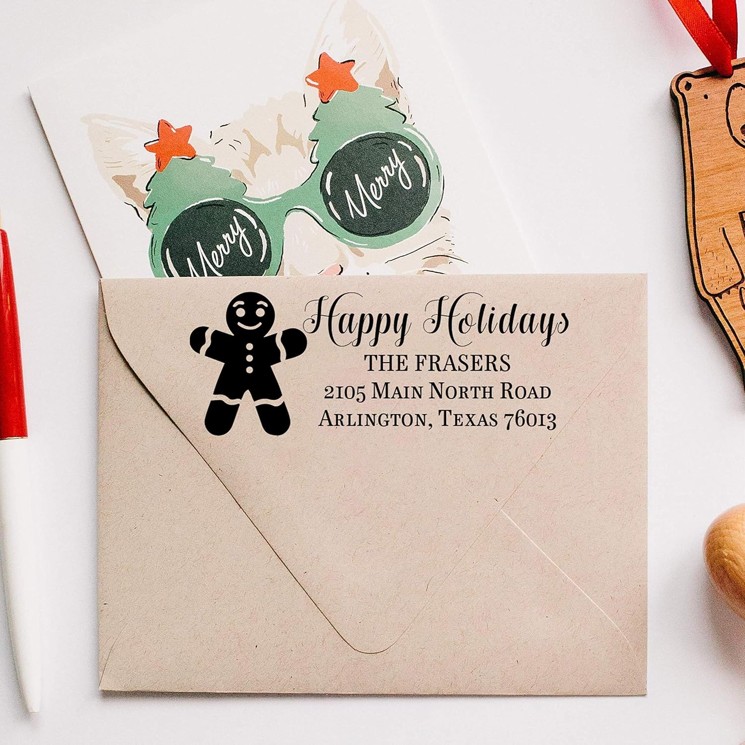 Christmas Address Label Stamp Custom Merry Christmas Stamp. Choose Santa Tree Reindeer Snowman Mistletoe Business Stamper Wood or Self Inking - Large 4 Lines