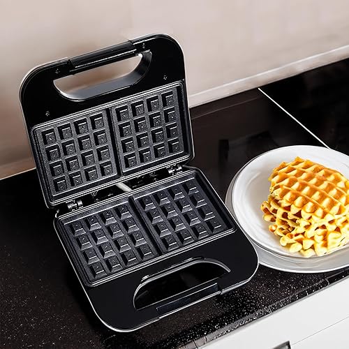 Miniatura 2 de COOK WITH COLOR Waffle Maker - 750 W, platos antiadherentes, fácil de limpiar, carcasa de tacto fresco y pies antideslizantes, color negro