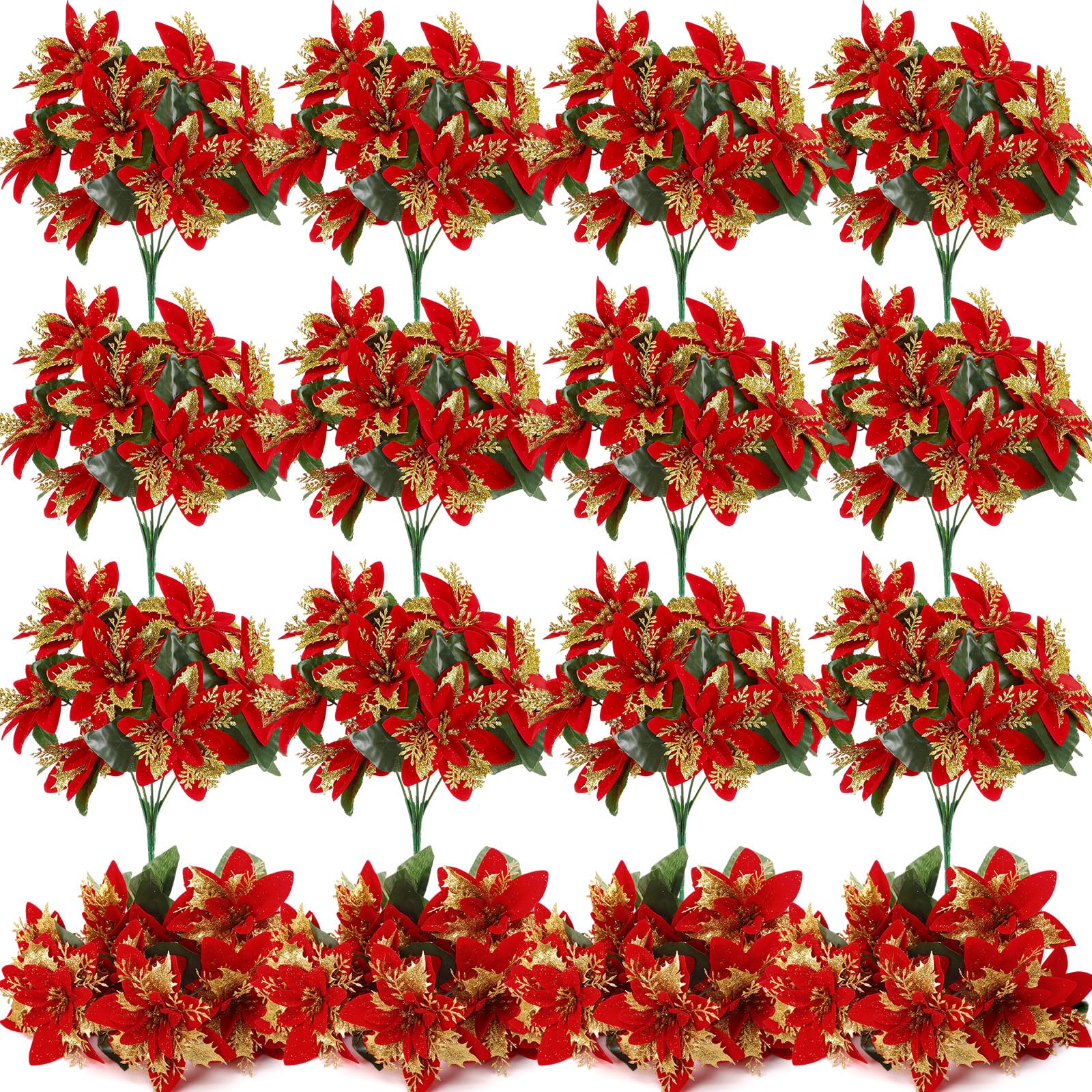 Hotop 12 paquetes de arbustos artificiales de Pascua con purpurina de Navidad de 12.6 pulgadas, arbustos de flores de pascua, plantas de pascua, adornos de decoración de Navidad para interiores y