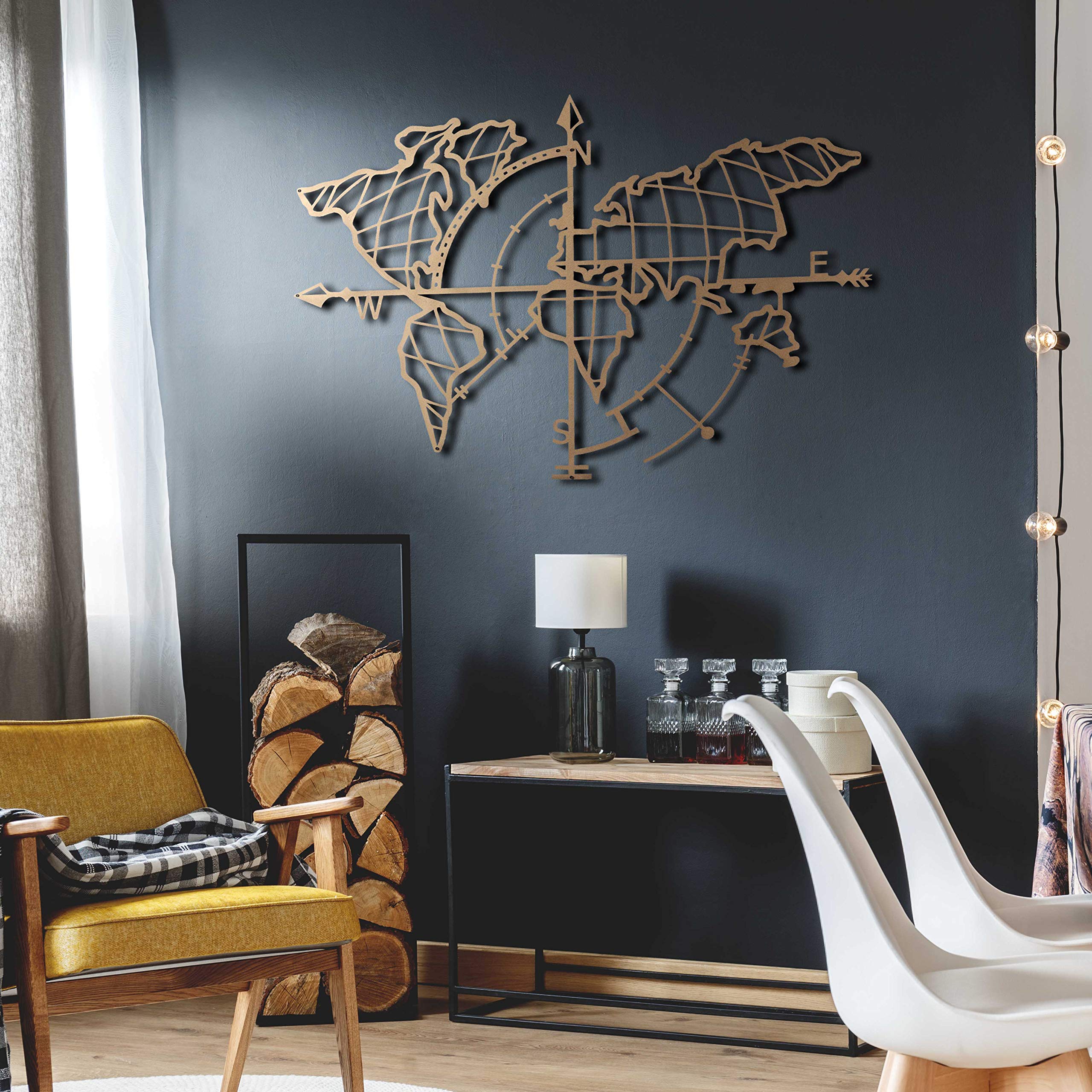 Tubibu Modern Wall Art, 100 Metal Metalic World Map, Size (26" x 38