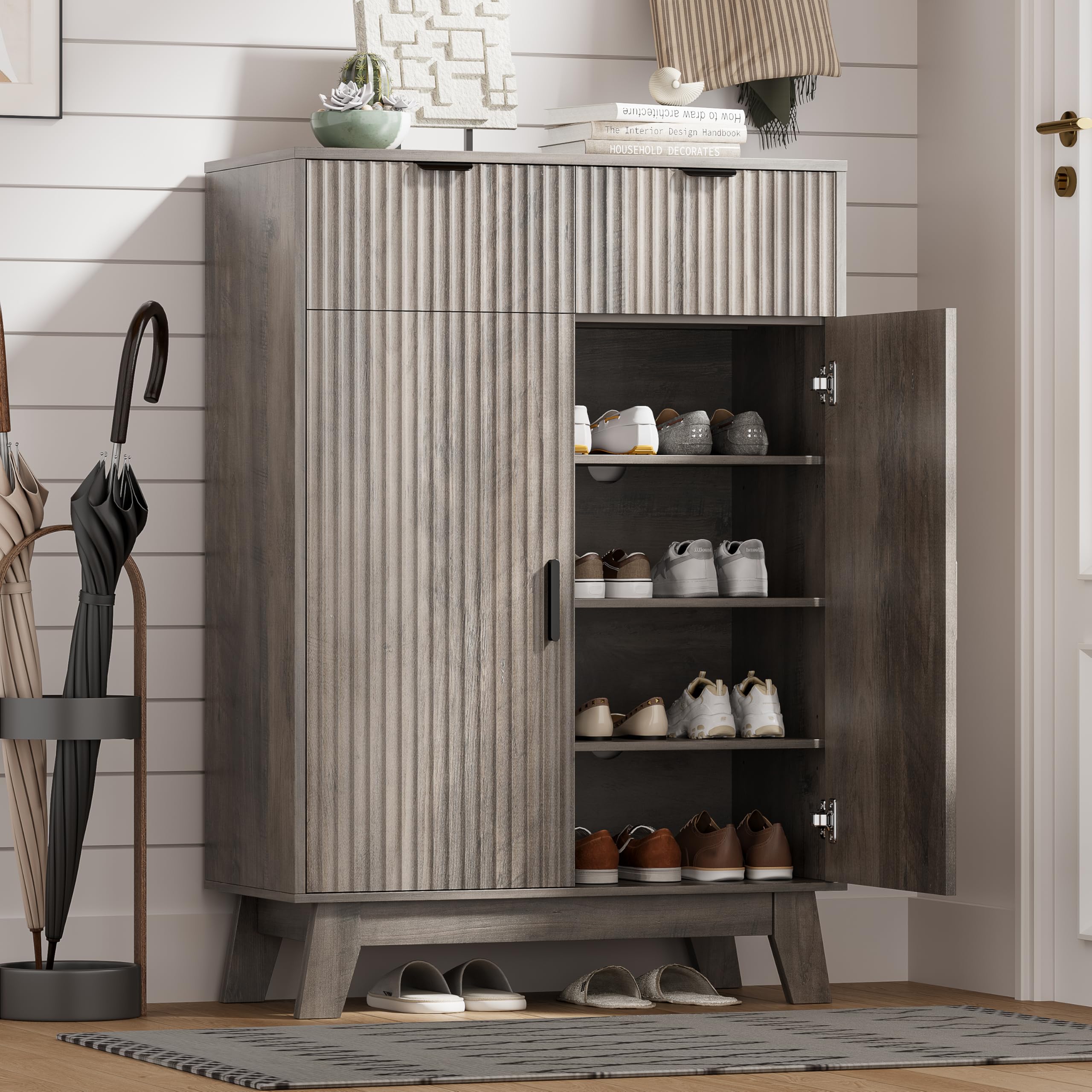 HUANLEGO Shoe Cabinet Storage for Entryway with Doors, Grey