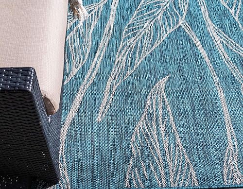 Miniatura 5 de Alfombra de exterior única de la colección botánica con parches retro, transicional para interior y exterior, de tejido plano